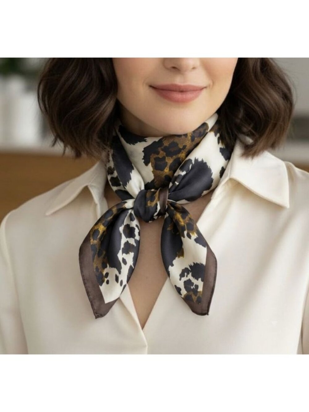⭐Luxury Satin Scarf Silky Leopard Cow Animal Print Bandana Black Brown Chic Gift